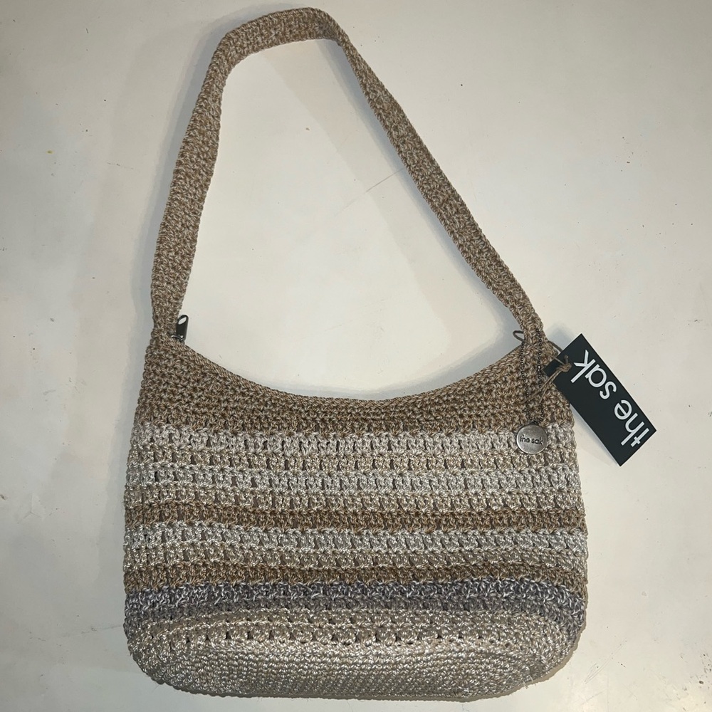 NWT The Sak Crochet Shoulder Bag - Tan and Cream Stripe